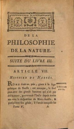 De La Philosophie De La Nature, ou Traité De Morale Pour L'Espece Humaine : Tiré de la Philosophie et fondé sur la nature. 5