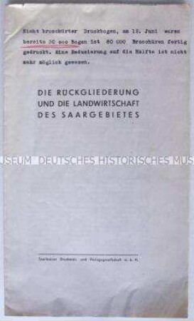 Sonderdruck für die Unabhängigkeit des Saargebietes wegen der Benachteiligung der Saarbauern durch die NS-Landwirtschaftspolitik
