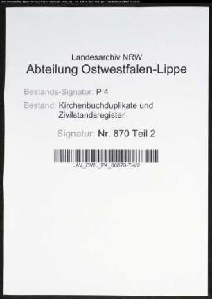 Kirchenbuchduplikate der katholischen Gemeinde (G 1869). (Gemeinde: Bochum, katholische Gemeinde Stadt und Land (getrennt))