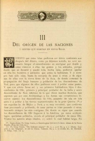 III. Del orígen de las naciones y gentes que habitan en estas islas