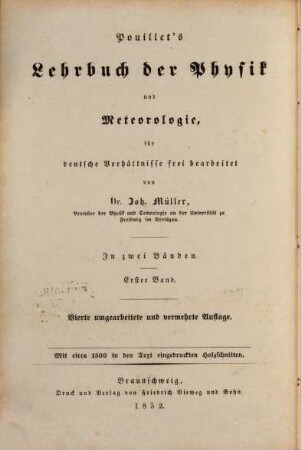 Müllers und Pouillets Lehrbuch der Physik und Meteorologie : in vier Bänden. 1