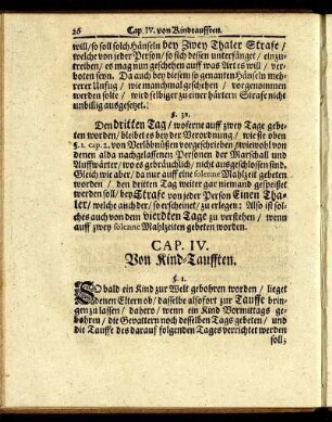 Cap. IV. Von Kind- Taufften. - Cap. IX. Von Publication und Execution dieser Ordnung.