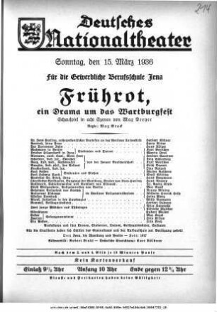 Frührot, ein Drama um das Wartburgfest