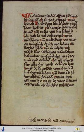 [Hs. Notiz aus den Offenbarungen der hl. Birgitta von Margret von Ampringen (Dominikanernonne, Kloster Klingenthal)]