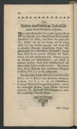 XIII. Andere merkwürdige Todesfälle unter denen Gelehrten in Polen