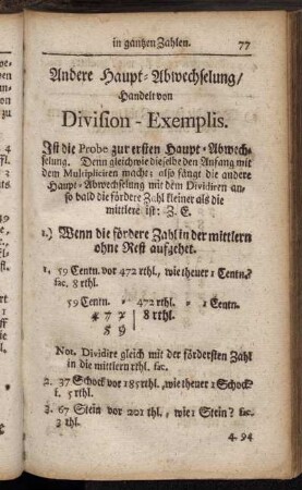 Andere Haupt-Abwechselung /handelt von Division-Exemplis.