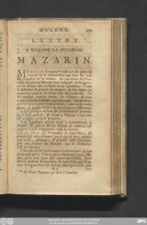 Lettre A Madame La Duchesse Mazarin.