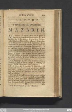 Lettre A Madame La Duchesse Mazarin.