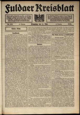Erste Ausgabe vom Samstag, den 06. Juli 1912.