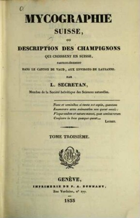 Mycographie Suisse, ou description des champignons qui croissent en Suisse, particulièrement dans le canton de Vaud, aux environs de Lausanne, 3