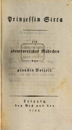 Prinzessin Sirta : ein abenteuerliches Mährchen der grausten Vorzeit