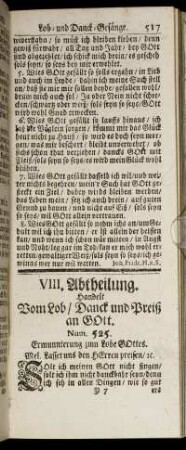 VIII. Abtheilung. ... Vom Lob/ Danck und Preiß an Gott.