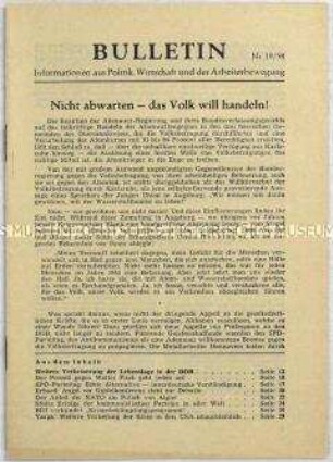 Illegales Informationsblatt der KPD "Bulletin" u.a. zur Volksbefragung in der Bundesrepublik zur atomaren Aufrüstung