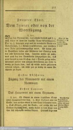 Zweyter Theil. Vom Syntax oder von der Wortfügung
