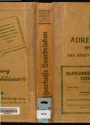 1952-1953, Adressbuch der Stadt Saarbrücken