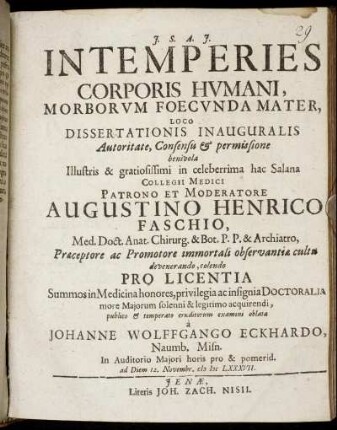 Intemperies Corporis Humani, Morborum Foecunda Mater