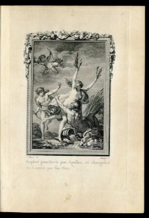 Daphné poursuivie par Apollon, et changée en Laurier par son Père.