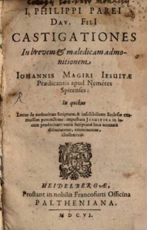 Castigationes in maledicam admonit. Joh. Magiri Jesuitae
