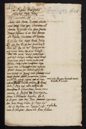 Todesanzeige des Michael Beringer, Sohn des verstorbenen Prof. Linguae sanctae Dr. iur. utr. Beringer und der verstorbenen Anna Aichlina, 1635.
