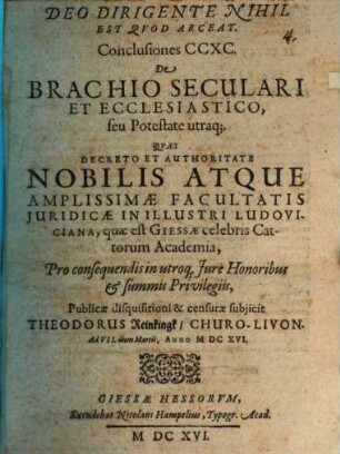 Conclusiones CCXC. de brachio seculari et ecclesiastico, seu potestate utraque
