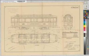Geschlossener Motorwagen (30 Sitz- und 16 Stehplätze) für die Aachener Kleinbahn-Gesellschaft. Schnittzeichnungen der Waggonfabrik AG vorm. P. Herbrand & Cie., Köln-Ehrenfeld