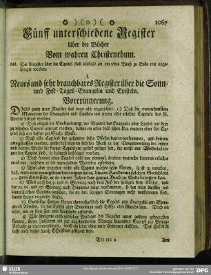 Fünff unterschiedene Register Uber die Bücher Vom wahren Christenthum