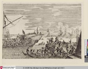 [Auslaufende Galeere im Hafen von Livorno; Le départ d' une galère; Quay of Livorno with ship leaving harbour]