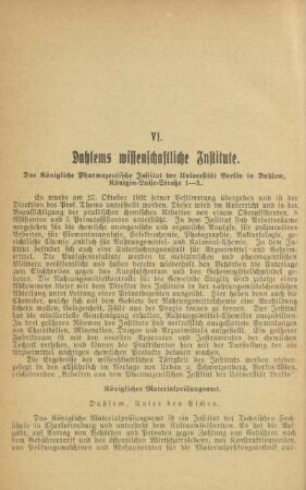VI. Dahlems wissenschaftliche Institute