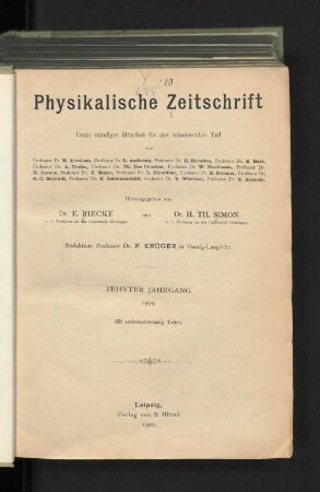 Physikalische Zeitschrift - Zehnter Jahrgang