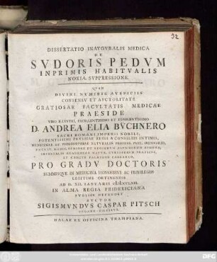 Dissertatio Inavgvralis Medica De Svdoris Pedvm Inprimis Habitvalis Noxia Svppressione