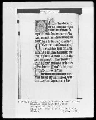 Missale ausgewählter Feste — Initiale S(alve), Folio 60verso