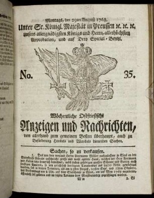 No. 35. Montags, den 29ten August 1768.