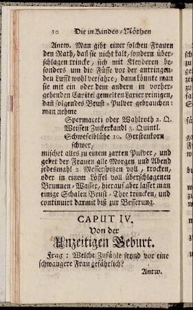Caput IV. Von der Unzeitigen Geburt.