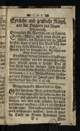 Sprüche und geistliche Raetzel, aus den Buechern des Neuen Testaments