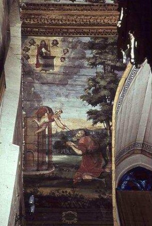 Bildfeld zwischen den Fenstern: Die Reinigung Jesajas durch den Engel mit der glühenden Kohle (Jesaja 6:5-13)