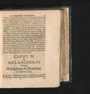 Caput IV. De Melancholia eiusque Descriptione & Diversitate.