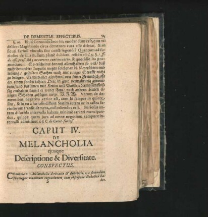 Caput IV. De Melancholia eiusque Descriptione & Diversitate.