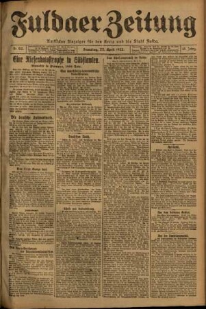 Ausgabe vom Samstag, den 22. April 1922.