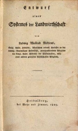Entwurf eines Systems der Landwirthschaft