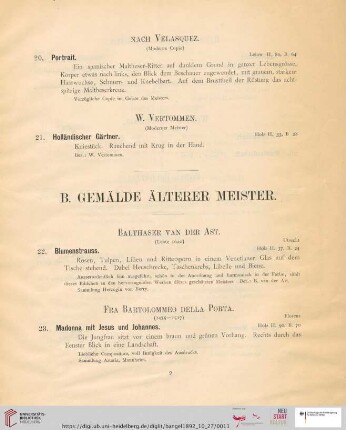 B. Gemälde älterer Meister (Nr. 22-74)