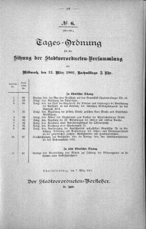 Tages-Ordnung, 13. März 1901