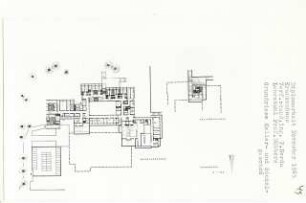 Krankenhaus (Diplomarbeit bei Kurt Dübbers): Grundrisse Kellergeschoss und Sockelgeschoss 1:200