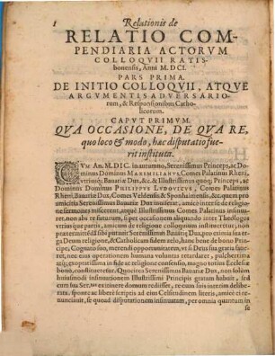 Relatio compendiaria de initio processu et fine Colloquii Ratisbonensis anno 1601 inst.