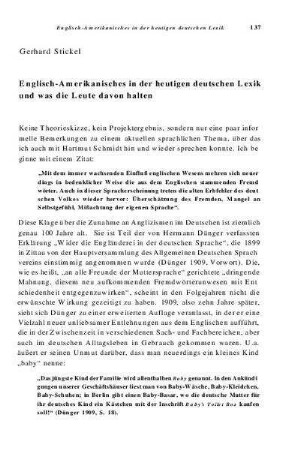Englisch-Amerikanisches in der heutigen deutschen Lexik und was die Leute davon halten