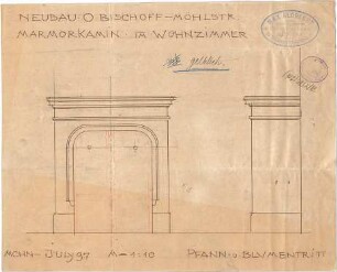 Pfann, Paul; München, Möhlstr.; Wohnhaus O. Bischoff - Marmorkamin im Wohnzimmer (Ansichten)