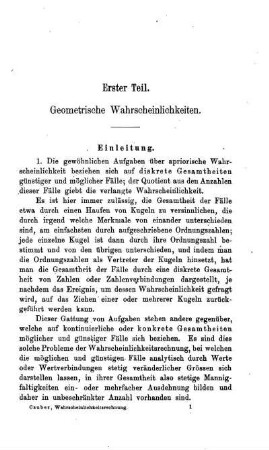 Erster Teil. Geometrische Wahrscheinlichkeiten.