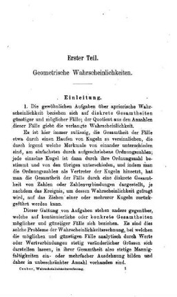 Erster Teil. Geometrische Wahrscheinlichkeiten.