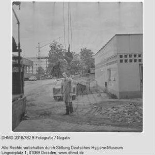 Verladen einer Gläsernen Kuh zum Transport nach Mexiko