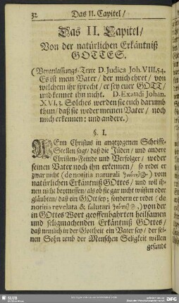 Das II. Capitel, Von der natürlichen Erkäntniß Gottes