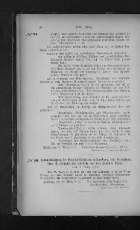 No. 29 Bekanntmachung der Ober-Postdirektion in Hamburg, betr. Errichtung einer Telegraphen-Betriebsstelle vor dem Lübecker Thore